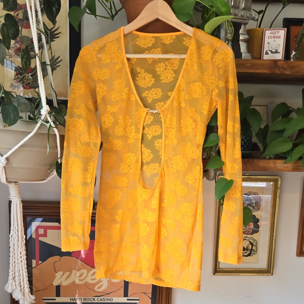 Yellow Floral Sheer Long Sleeve Top